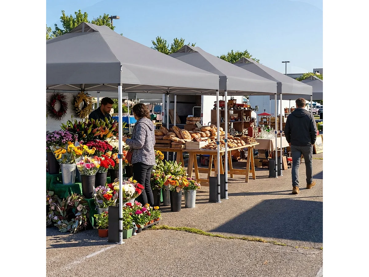 3 x 3 m Pop-Up Pavillon avec 4 sacs de sable & piquets & cordes Pavillon de jardin pliable Gris