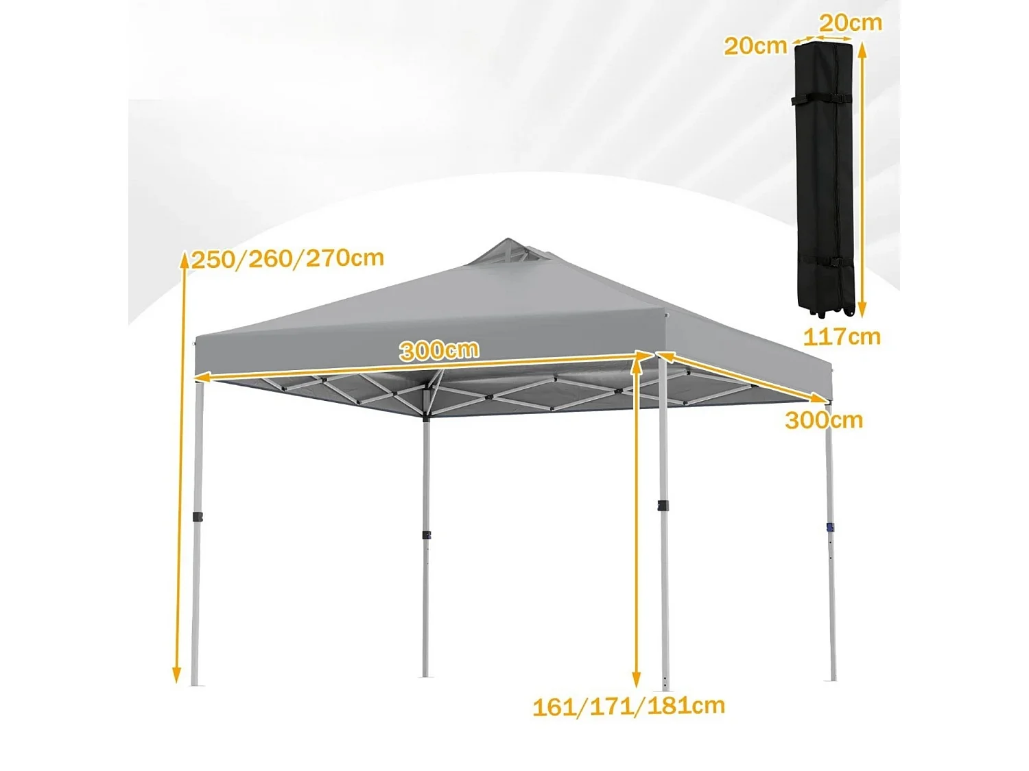 3 x 3 m Pop-Up Pavillon avec 4 sacs de sable & piquets & cordes Pavillon de jardin pliable Gris
