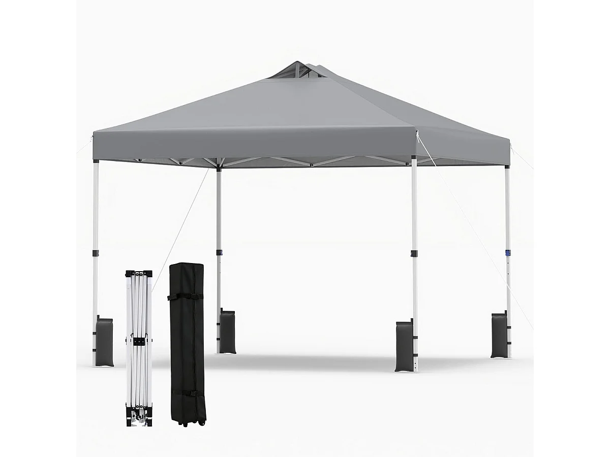 3 x 3 m Pop-Up Pavillon avec 4 sacs de sable & piquets & cordes Pavillon de jardin pliable Gris