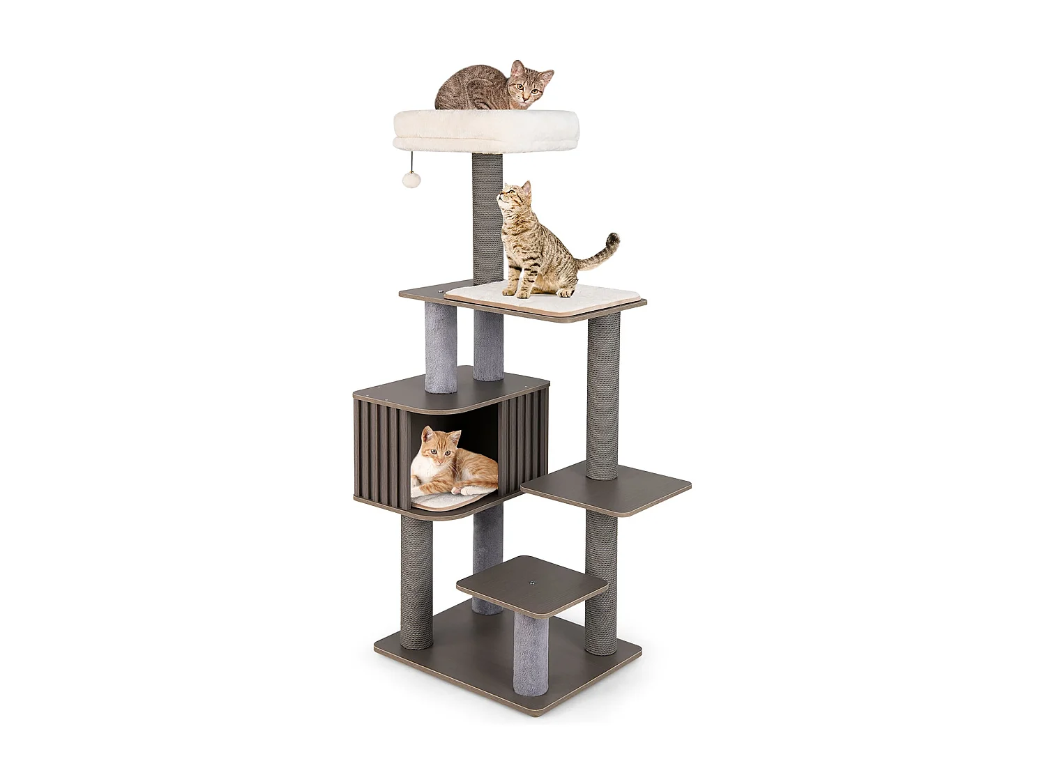 Arbre à Chat Multi-niveaux pour Chat d'Intérieur Tour à Chat de 151cm de Haut avec Perchoir Coussiné Tapis Amovibles Griffoirs Gris