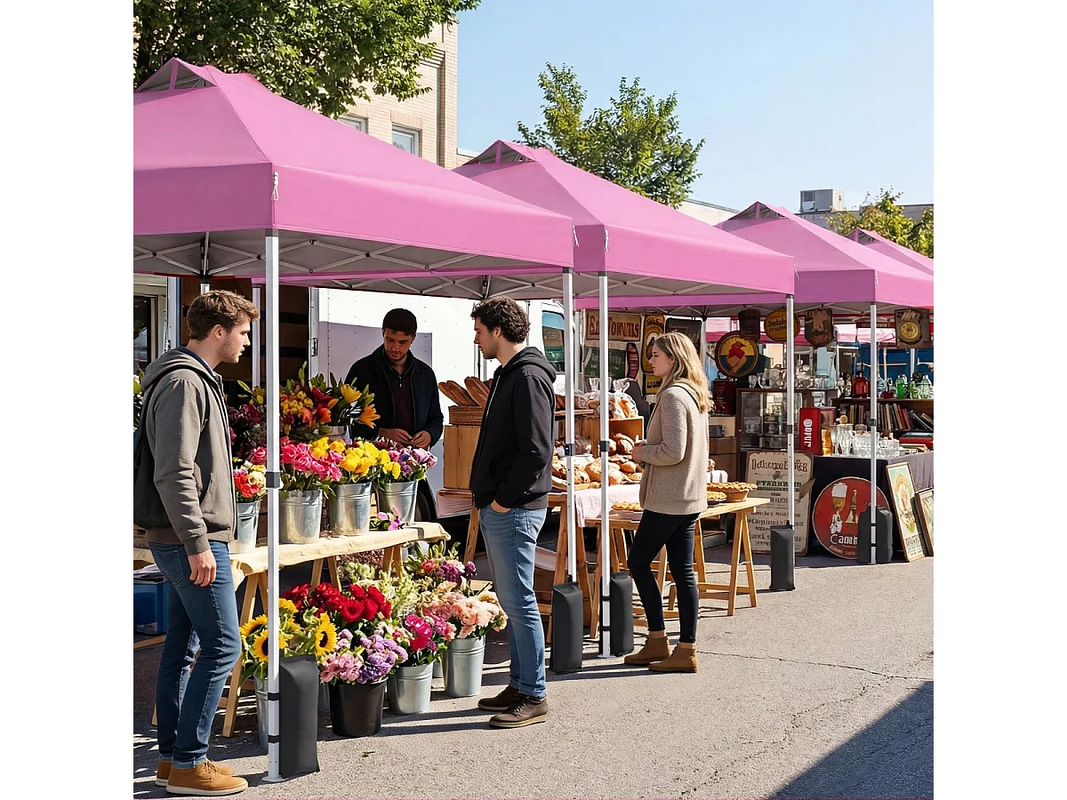3 x 3 m Pop-Up Pavillon avec 4 sacs de sable & piquets & cordes Pavillon de jardin pliable Rose