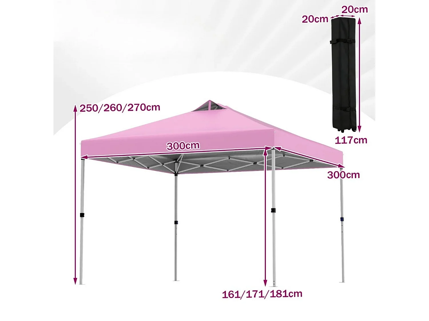 3 x 3 m Pop-Up Pavillon avec 4 sacs de sable & piquets & cordes Pavillon de jardin pliable Rose