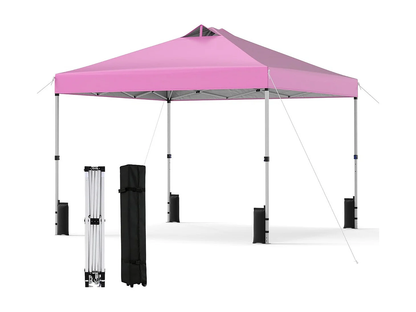 3 x 3 m Pop-Up Pavillon avec 4 sacs de sable & piquets & cordes Pavillon de jardin pliable Rose