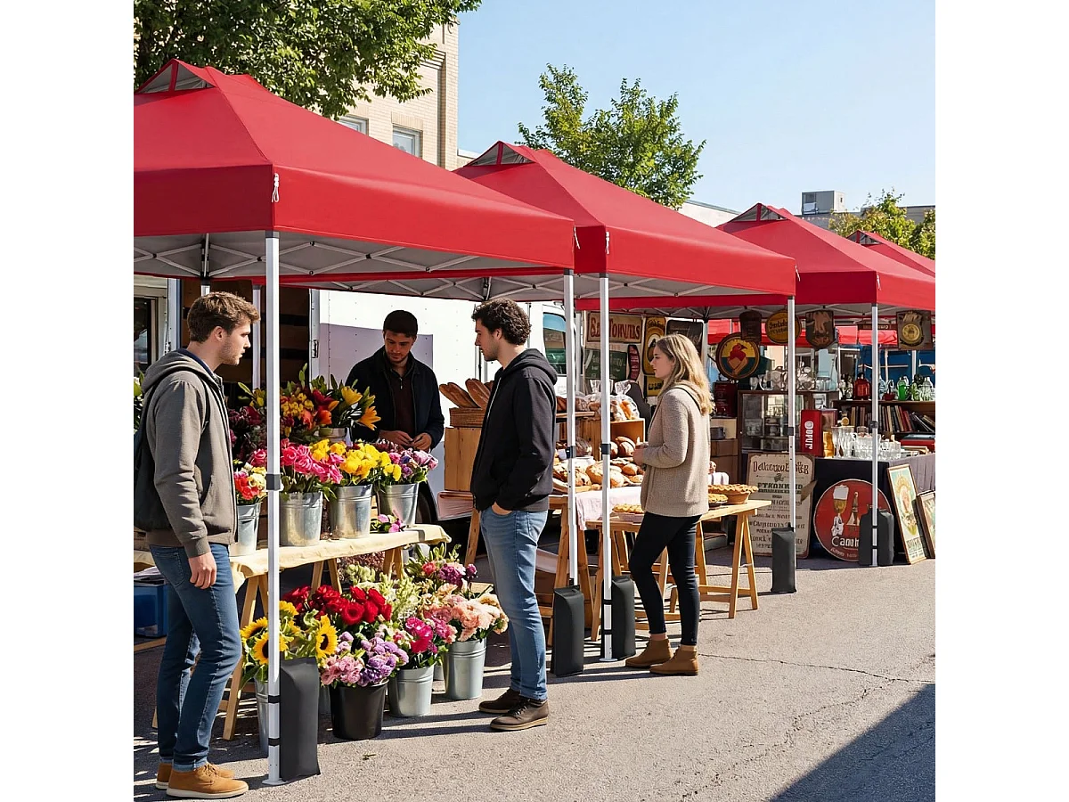3 x 3 m Pop-Up Pavillon avec 4 sacs de sable & piquets & cordes Pavillon de jardin pliant rouge