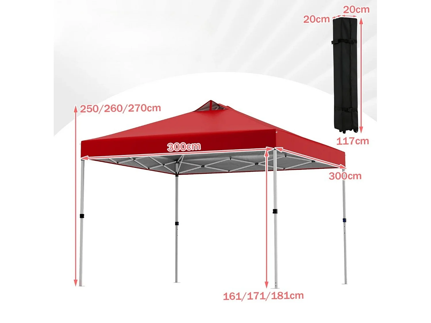 3 x 3 m Pop-Up Pavillon avec 4 sacs de sable & piquets & cordes Pavillon de jardin pliant rouge