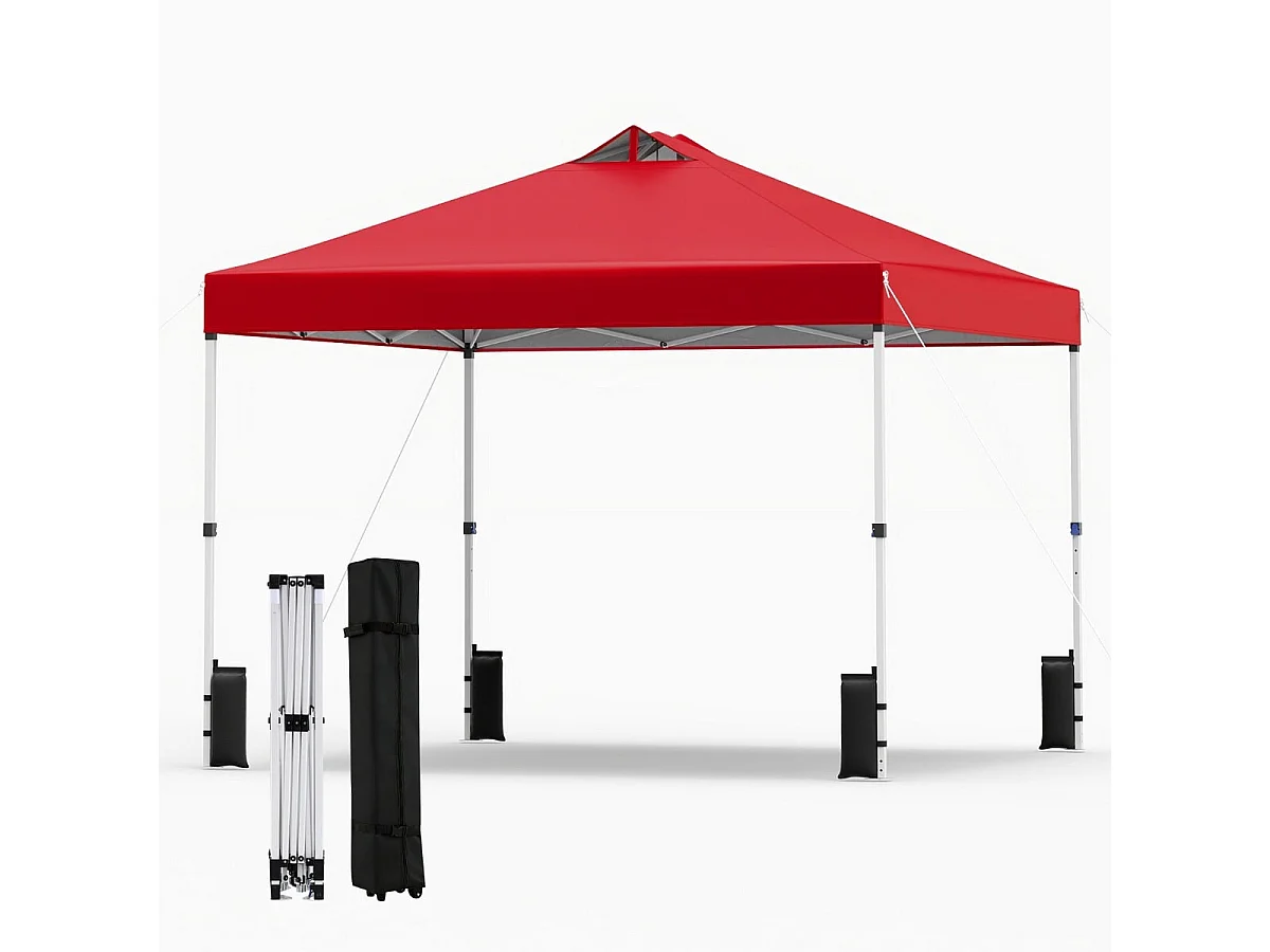3 x 3 m Pop-Up Pavillon avec 4 sacs de sable & piquets & cordes Pavillon de jardin pliant rouge