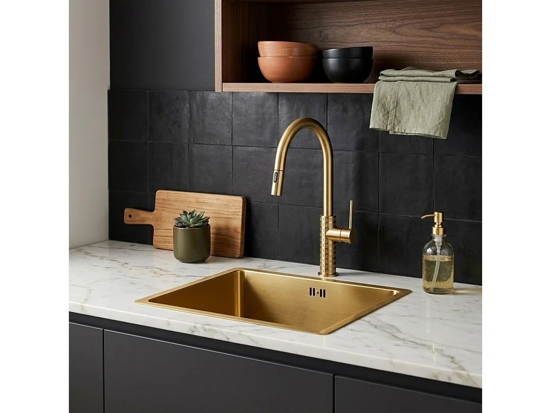 Inoxa lavello 1 vasca 54x44 in acciaio inox spazzolato oro Essebagno