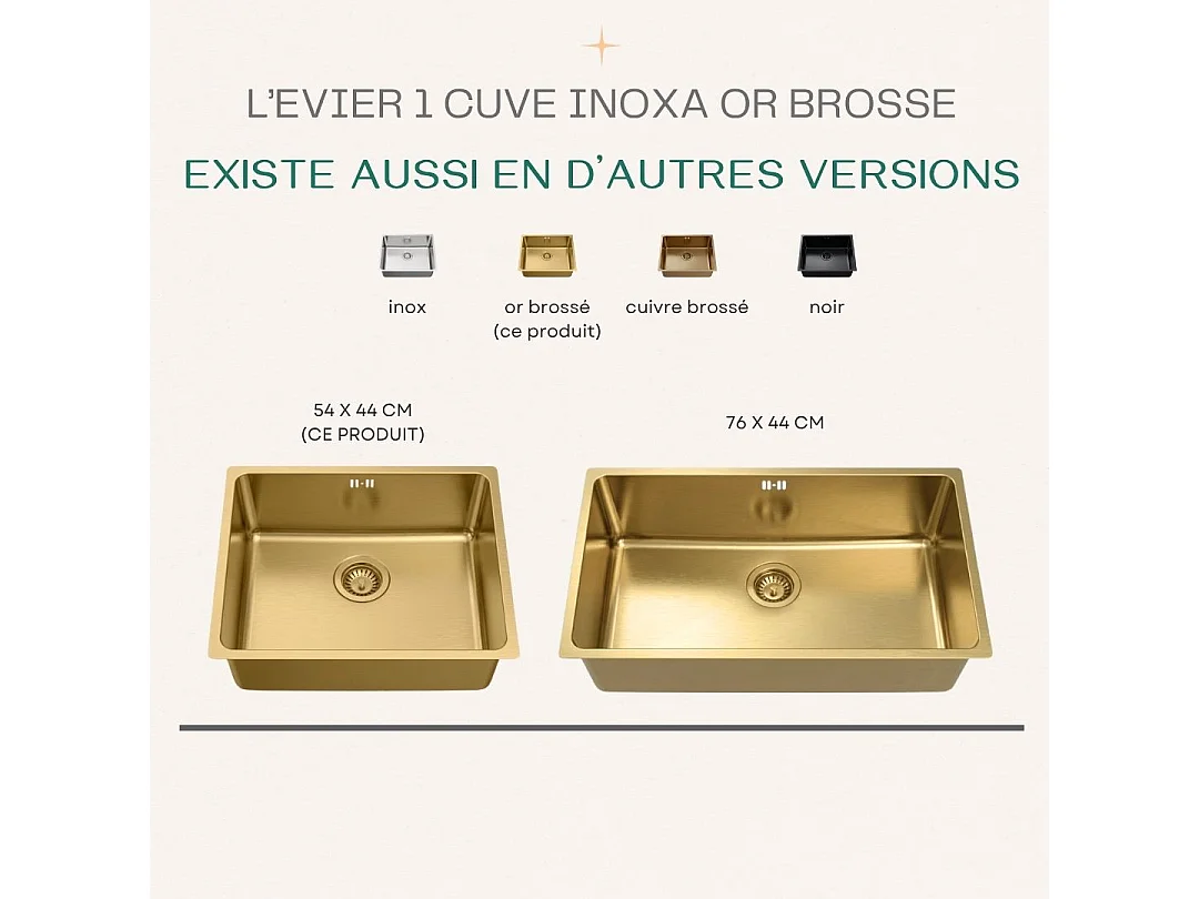 Inoxa lavello 1 vasca 54x44 in acciaio inox spazzolato oro Essebagno
