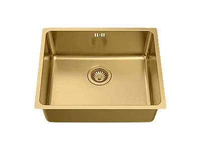 Inoxa spoelbak 1 spoelbak 54x44 in geborsteld goud roestvrij staal - Essebagno