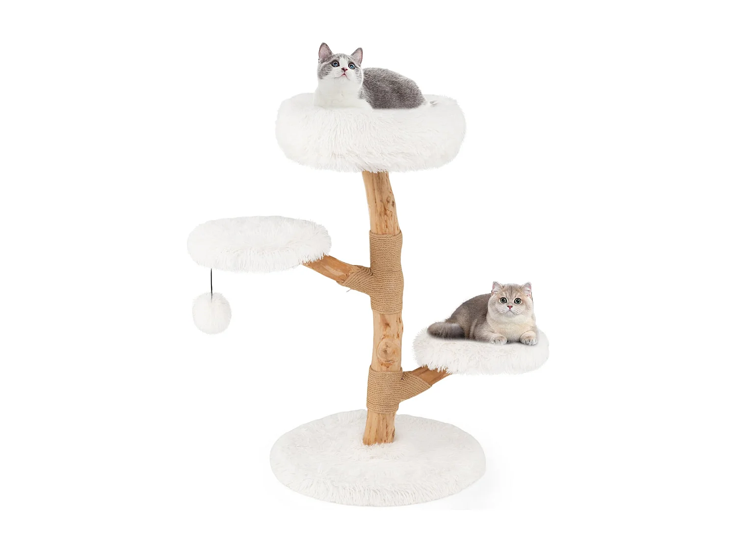 Arbre à Chat de 90 cm Tour pour Chat en Bois Massif de Poirier avec Perchoir Centre d'Activités Moderne pour Chats Blanc