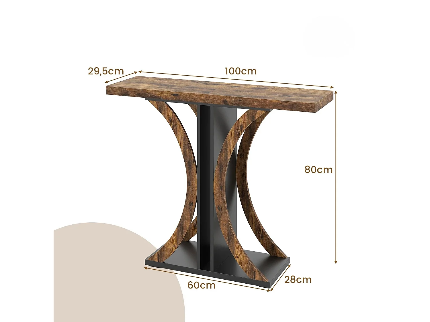Console Meuble 100 cm Console d'Entrée Rectangulaire avec Cadre Géométrique Table Industrielle Derrière le Canapé Table d'Appoint Marron