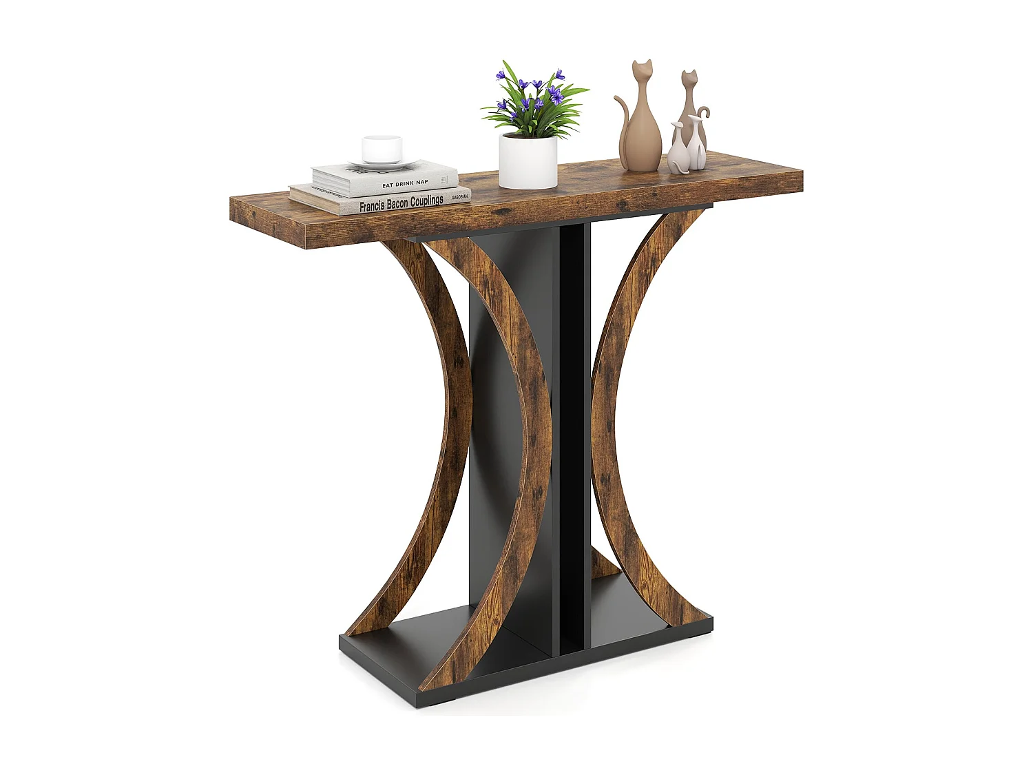 Console Meuble 100 cm Console d'Entrée Rectangulaire avec Cadre Géométrique Table Industrielle Derrière le Canapé Table d'Appoint Marron
