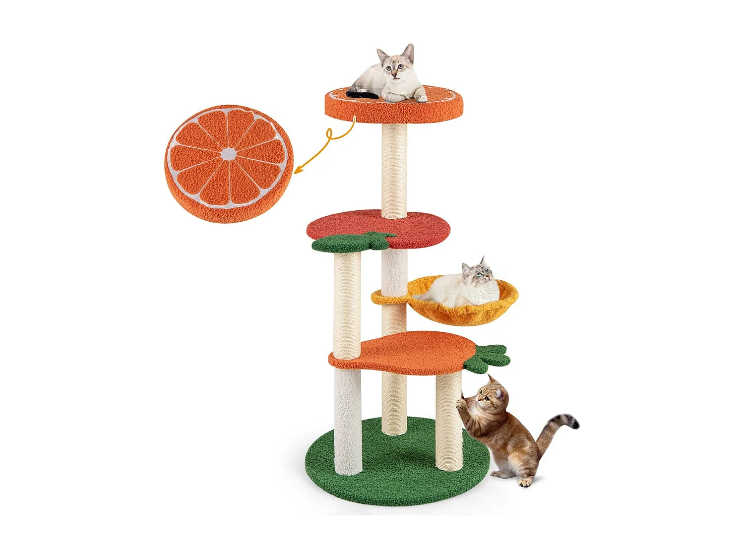 Arbre à Chat Style Fruit Tour à Chat Multi-Niveaux avec Perchoir Doux Panier Rotatif Poteaux à Gratter en Sisal Plateforme Coloré