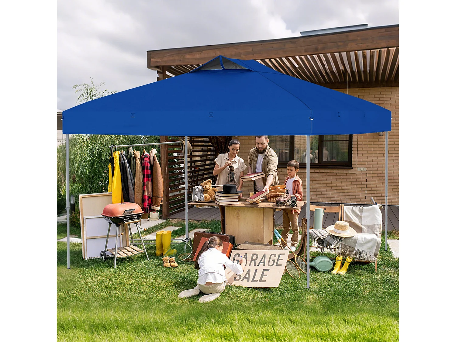 Tonnelle de Jardin Pop-up 295x295CM Tente Réception Pliant avec Verrouillage Central à Un Clic Sac de Transport Portable Bleu