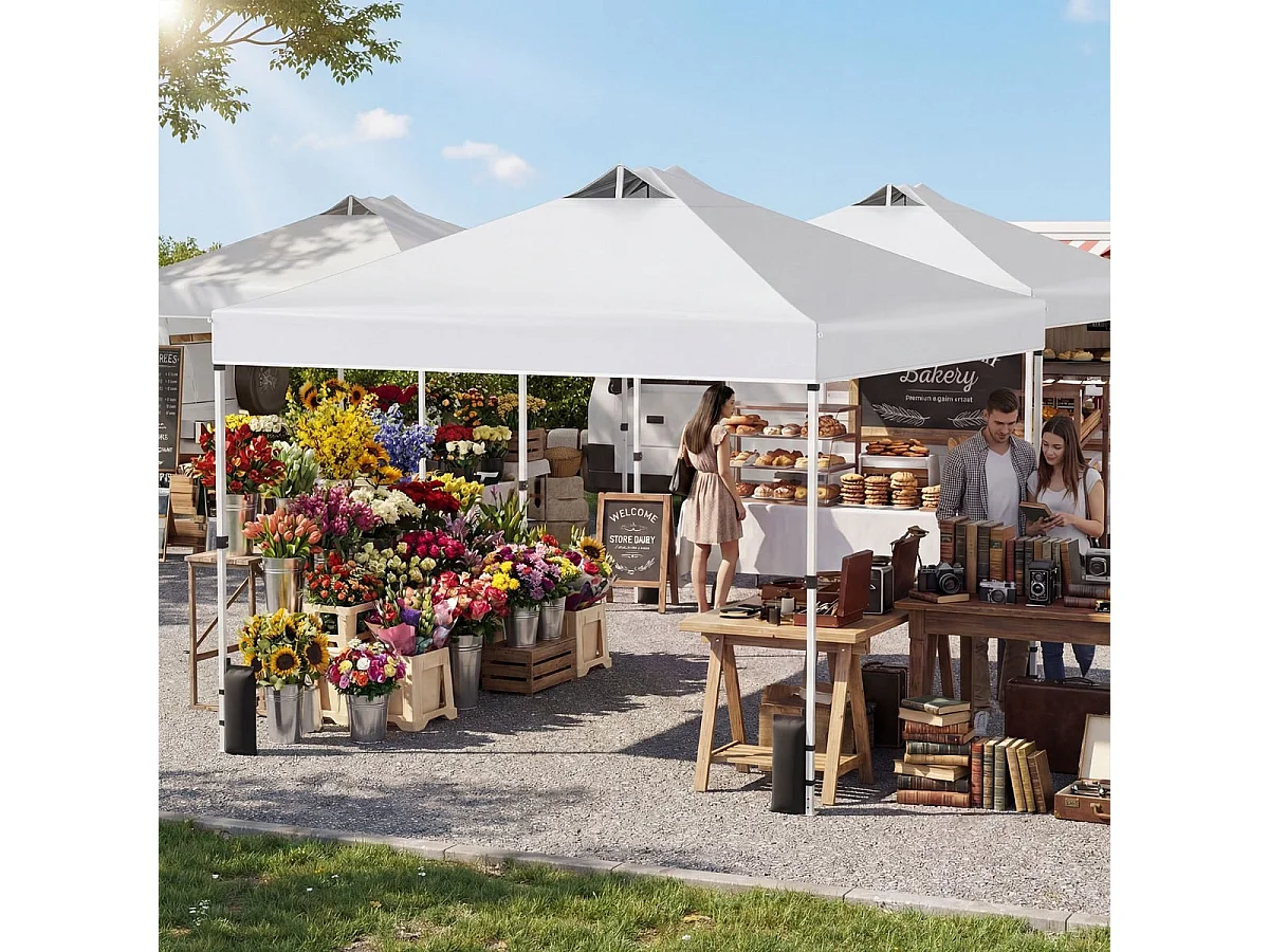 Pavillon Pop-Up 3 x 3 m avec 4 sacs de sable & piquets & cordes Pavillon de jardin pliant blanc