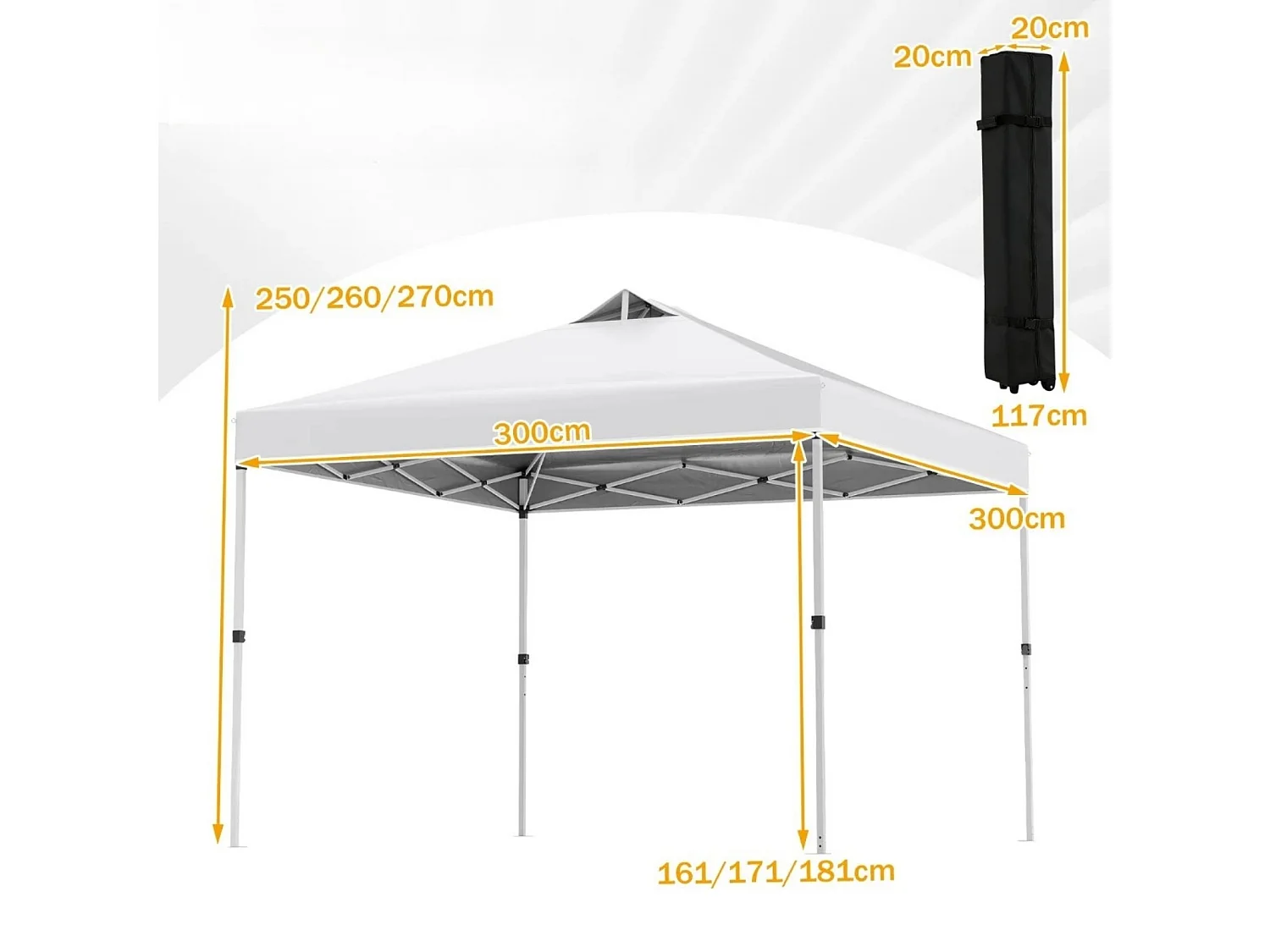 Pavillon Pop-Up 3 x 3 m avec 4 sacs de sable & piquets & cordes Pavillon de jardin pliant blanc
