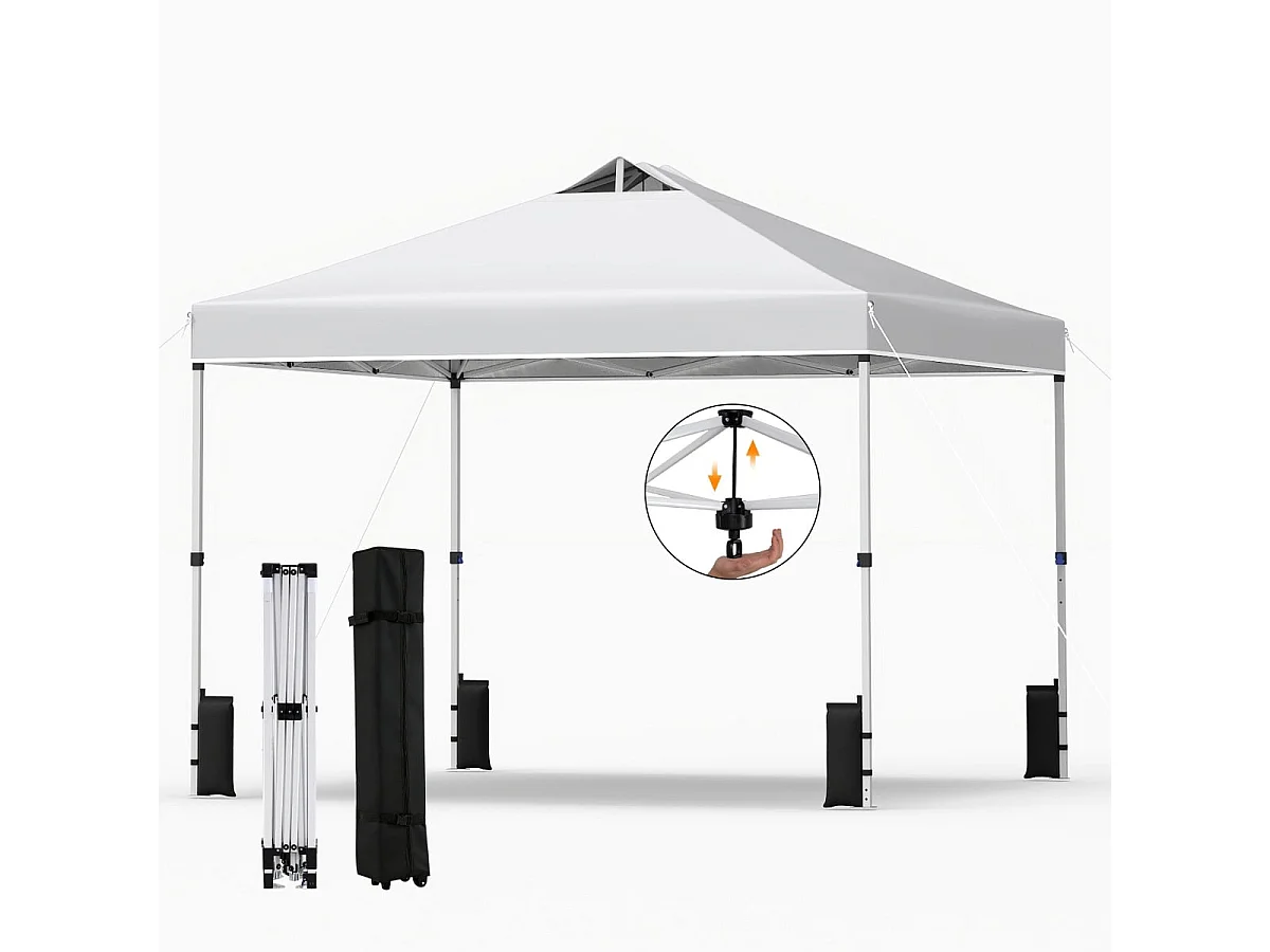Pavillon Pop-Up 3 x 3 m avec 4 sacs de sable & piquets & cordes Pavillon de jardin pliant blanc