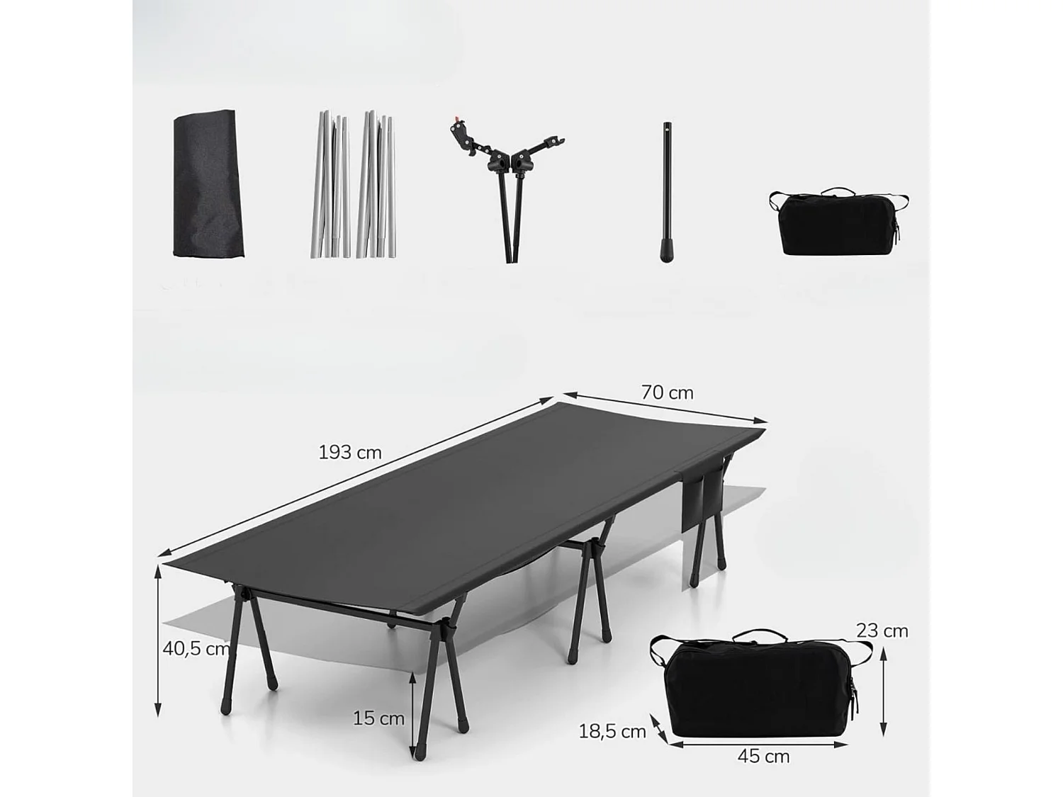 Höhenverstellbares Feldbett Campingbett mit Beinerweiterungen & Seitentasche & Netztasche