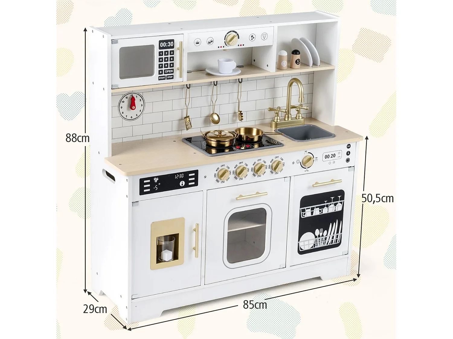 Cuisine pour enfants avec son et lumière Cuisine jouet en bois avec cuisinière & évier Cuisine jouet incl. 14 accessoires Blanc
