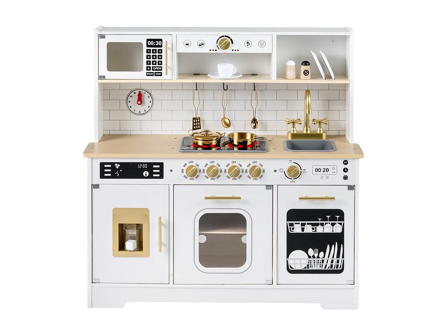 Cuisine pour enfants avec son et lumière Cuisine jouet en bois avec cuisinière & évier Cuisine jouet incl. 14 accessoires Blanc