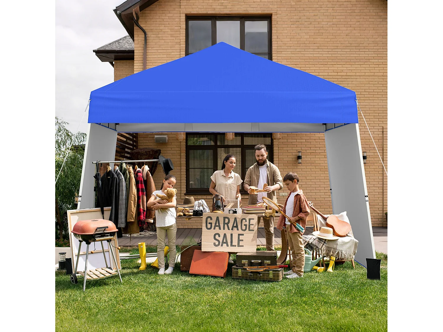 430 x 280cm Pop-up Pavillon avec 2 Parois Latérales Convertibles en Auvent Bleu