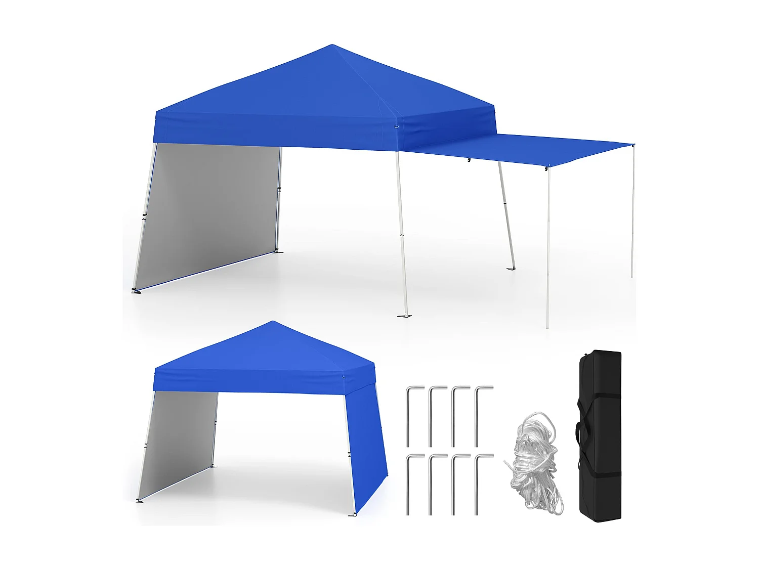 430 x 280cm Pop-up Pavillon avec 2 Parois Latérales Convertibles en Auvent Bleu