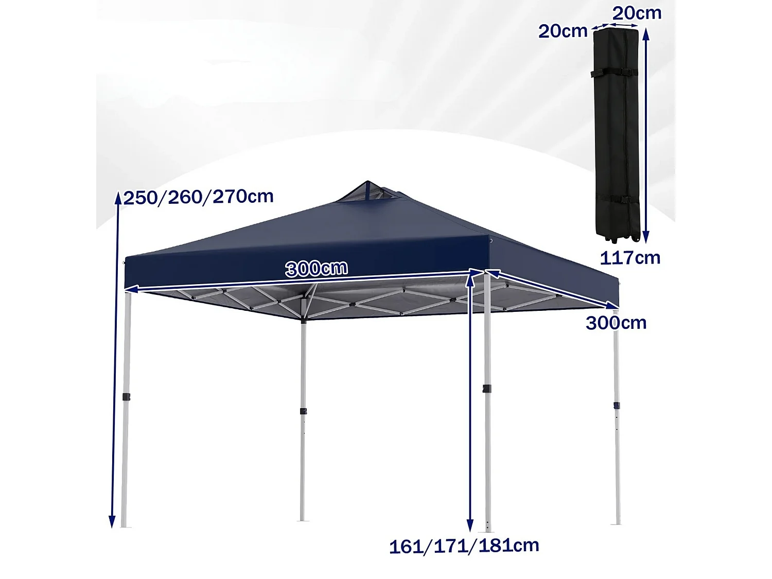 3 x 3 m Pop-Up Pavillon avec 4 sacs de sable & piquets & cordes Pavillon pliable de jardin bleu