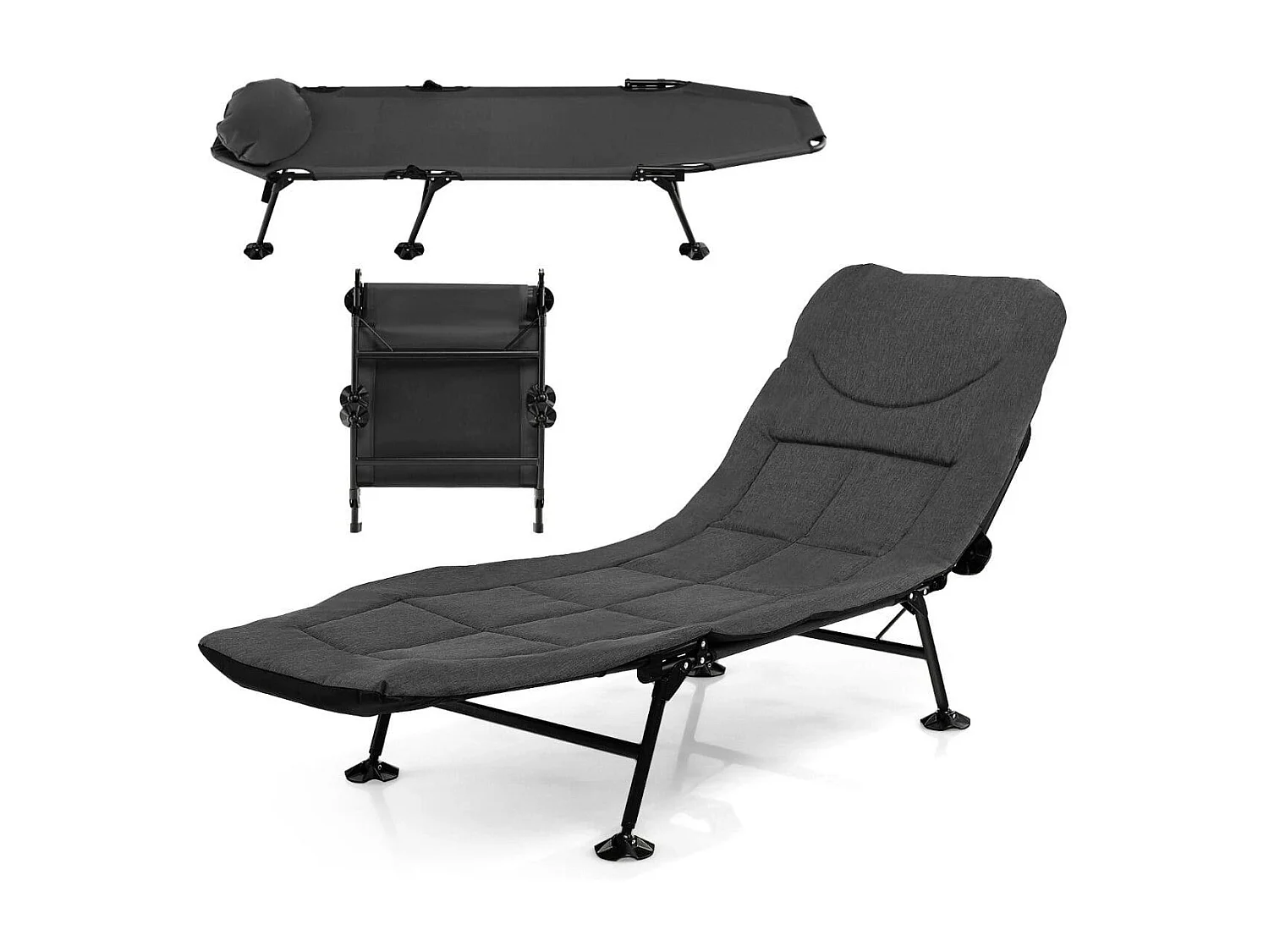 Klappbares Campingbett mit Abnehmbarer Matratze 194 x 66 x 29 cm Grau