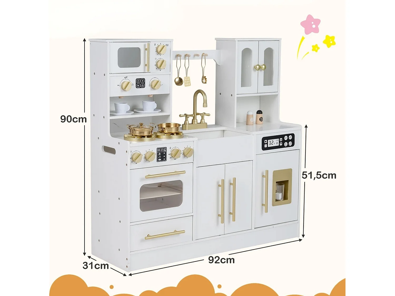Cucina in legno per bambini con fornello e lavello Cucina in legno con luci e suoni Cucina da gioco con accessori Bianco