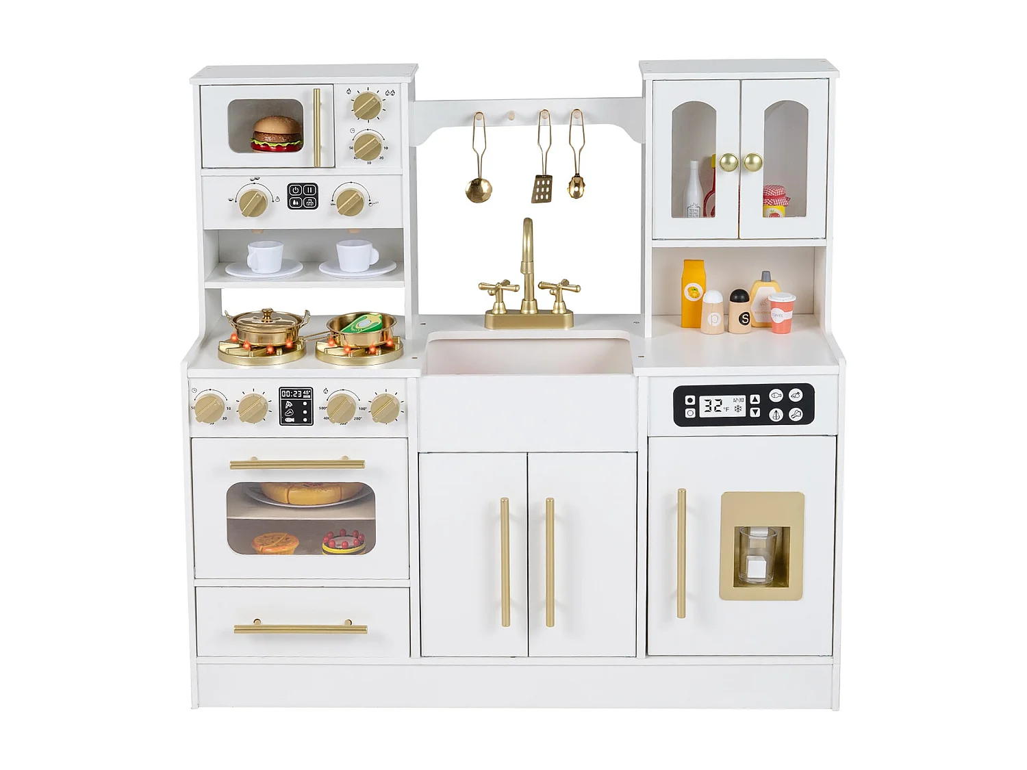 Cucina in legno per bambini con fornello e lavello Cucina in legno con luci e suoni Cucina da gioco con accessori Bianco