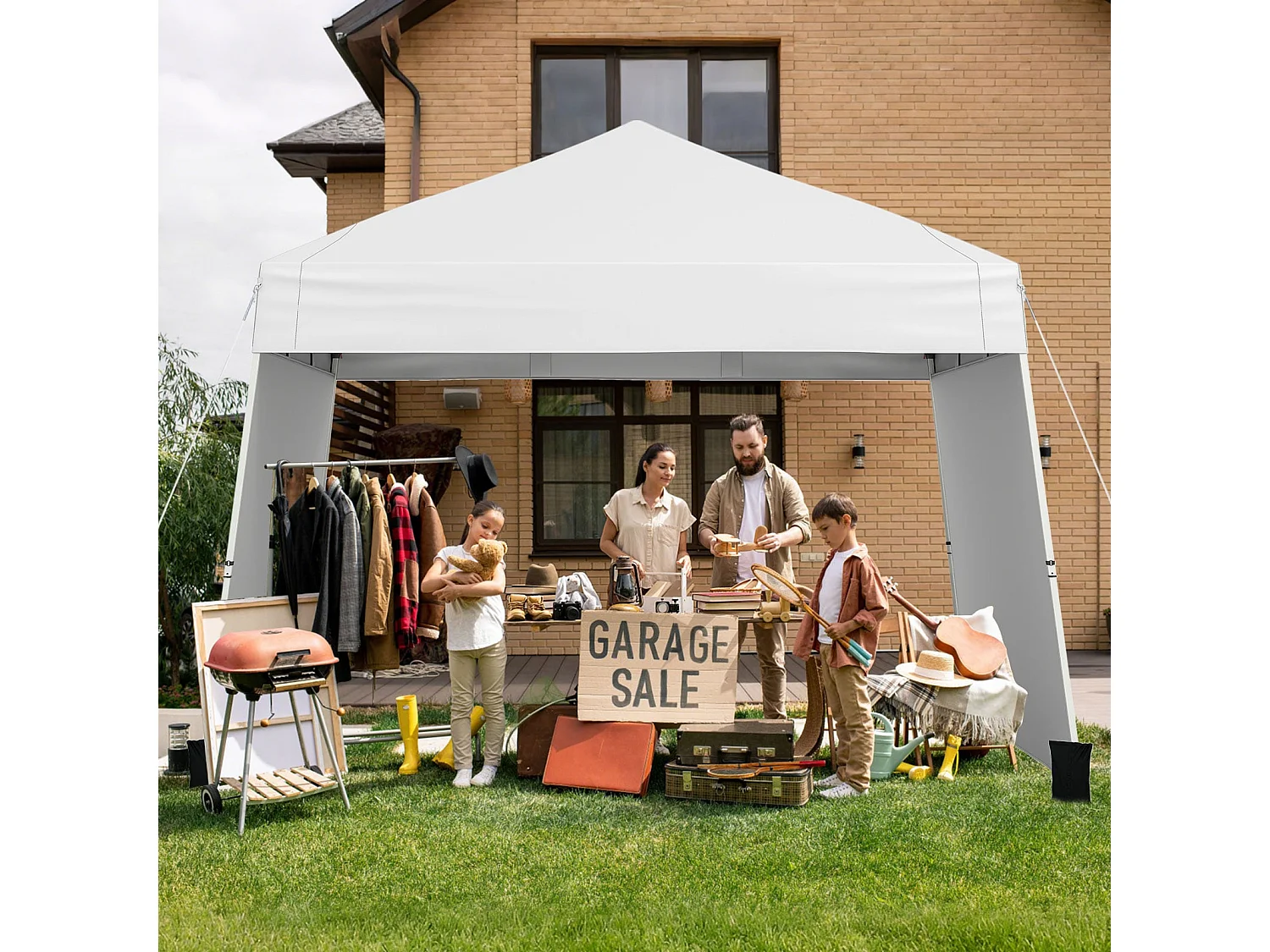 430 x 280 cm Pavillon pop-up avec 2 parois latérales convertibles en auvent Blanc