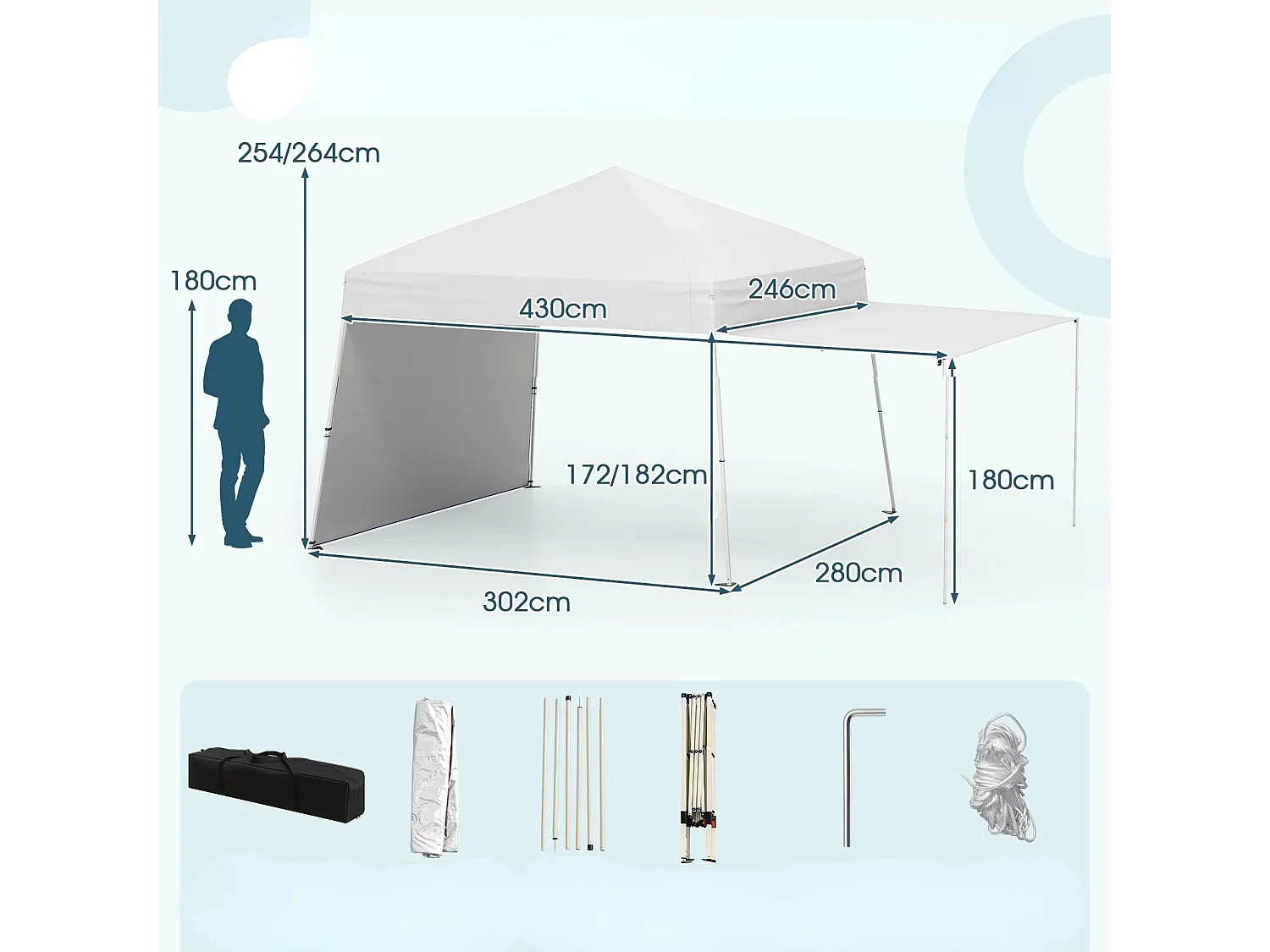 430 x 280 cm Pavillon pop-up avec 2 parois latérales convertibles en auvent Blanc