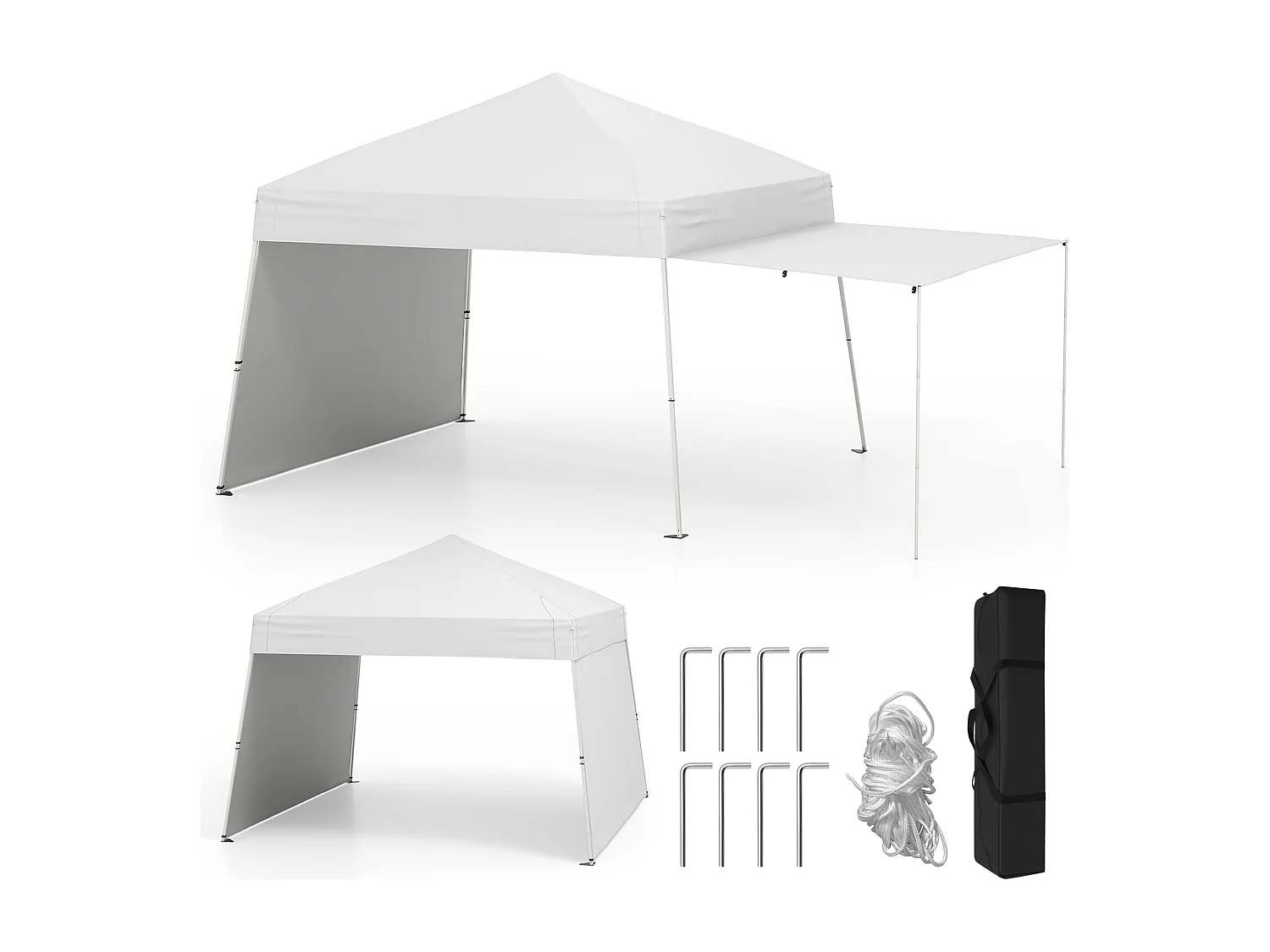 430 x 280 cm Pavillon pop-up avec 2 parois latérales convertibles en auvent Blanc