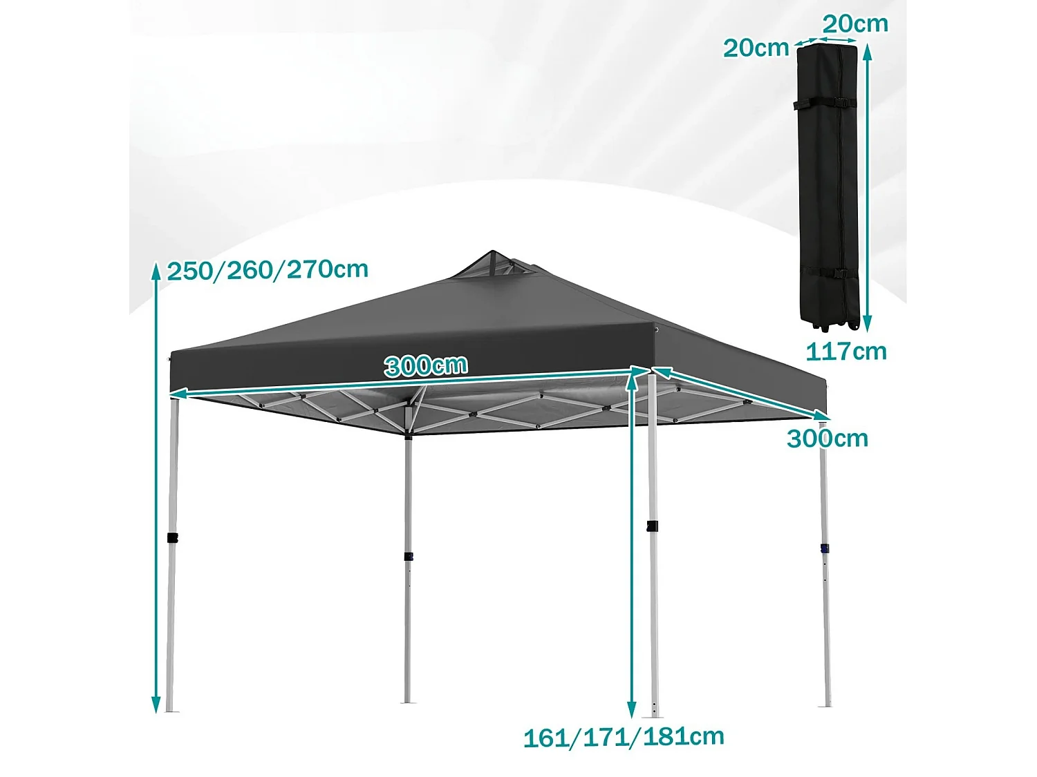 3 x 3 m Pop-Up Pavillon avec 4 sacs de sable & piquets & cordes Pavillon de jardin pliable Noir