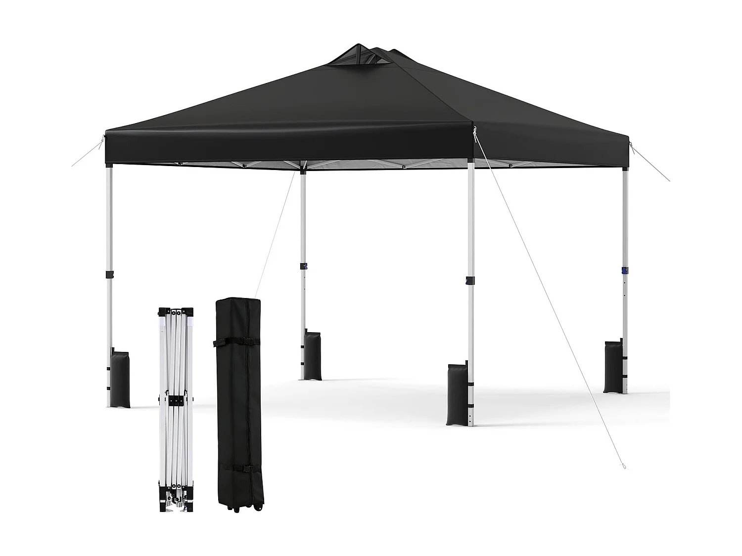 3 x 3 m Pop-Up Pavillon avec 4 sacs de sable & piquets & cordes Pavillon de jardin pliable Noir