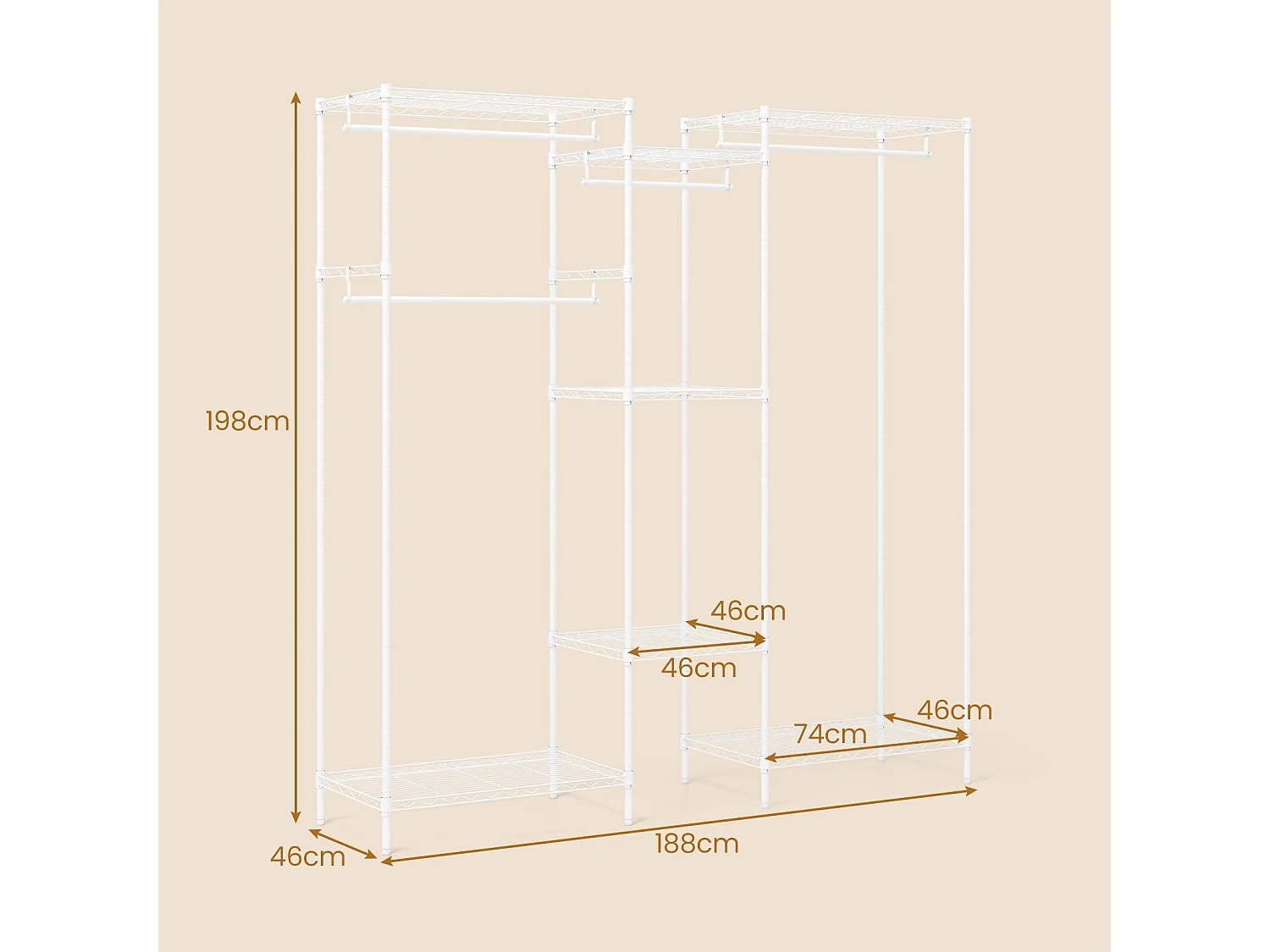 Armoire à vêtements portable Organisateur de vêtements transformable avec forme en L & montage horizontal Blanc