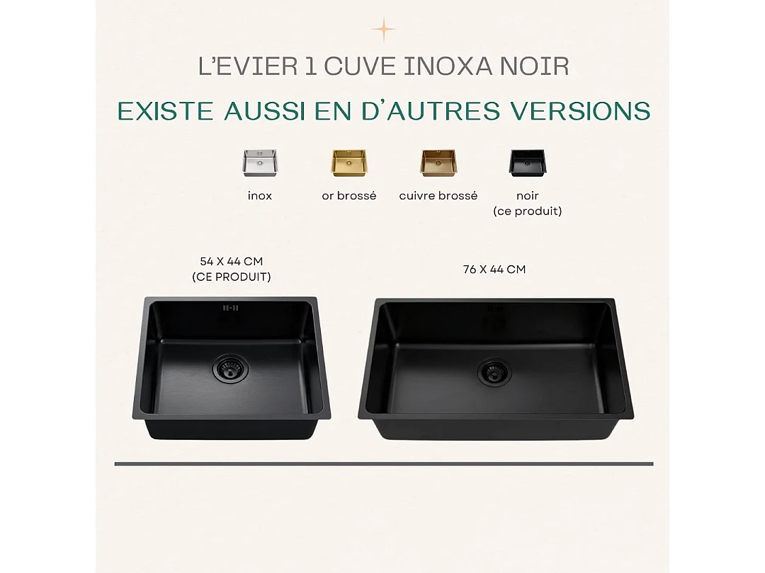 Inoxa lavello 1 vasca 54x44 in acciaio inox nero Essebagno