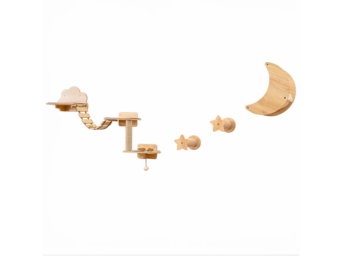 6 PCS mur d'escalade chats arbre à chat 2 niveaux avec plateformes hamac arbre à chat bois meubles pour chats nature