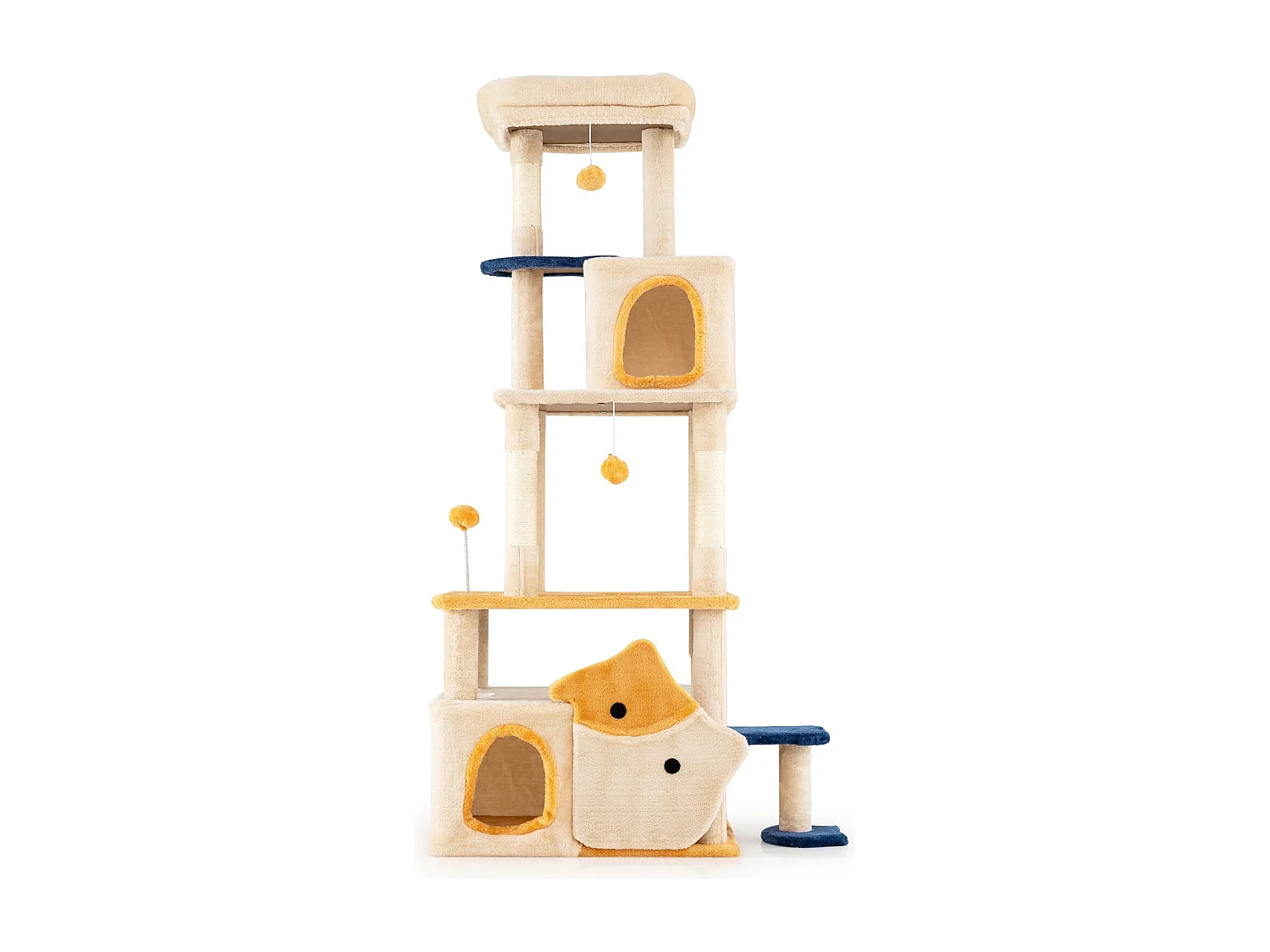 Grand arbre à chat avec design de poisson en bois Arbre à chat Arbre à grimper Beige