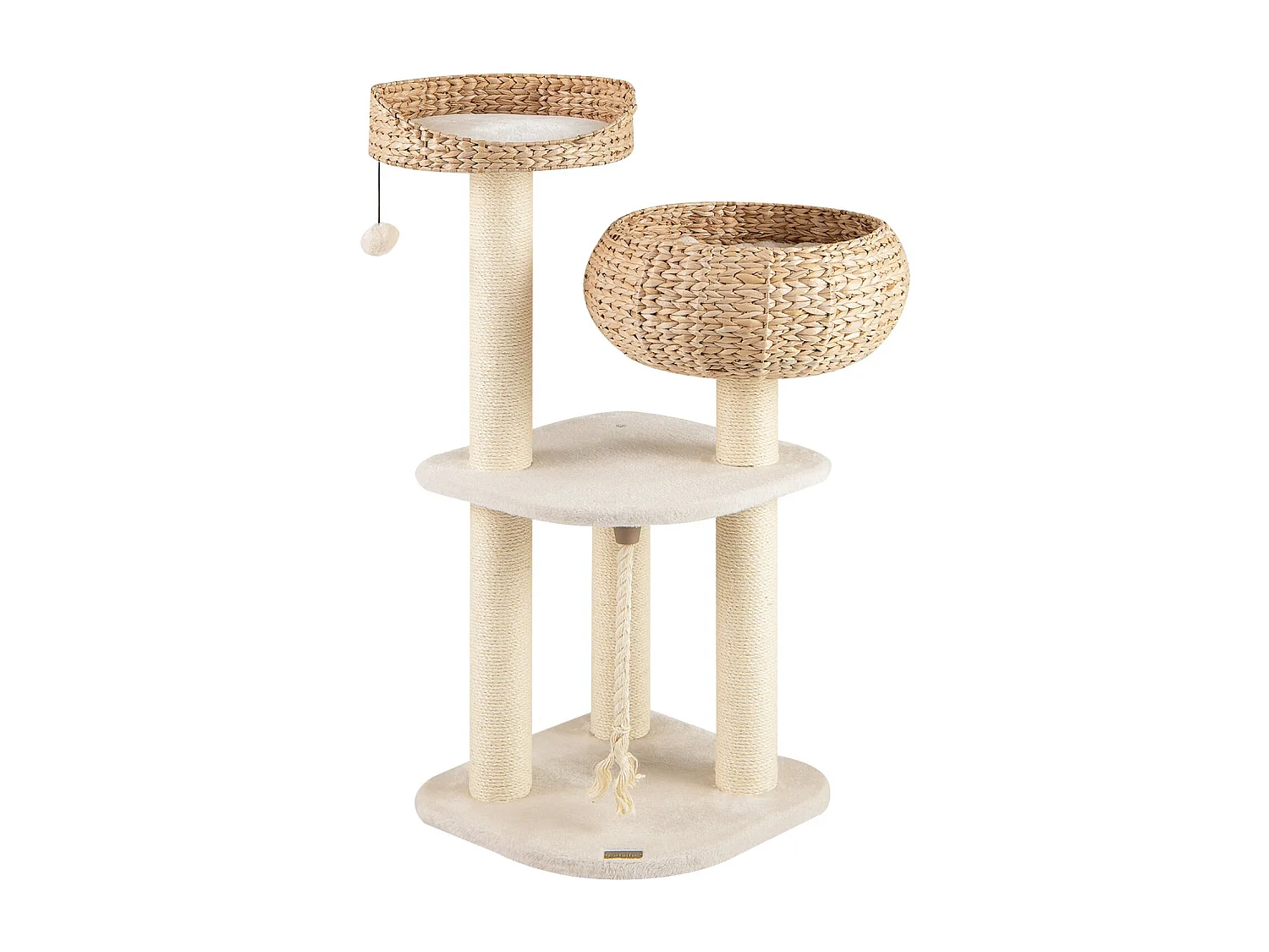 Arbre à Chat 45 x 45 x 104 CM avec Pompon Suspendu Corde et Griffoirs Enveloppés de Sisal Naturel pour Chat/Chaton Blanc