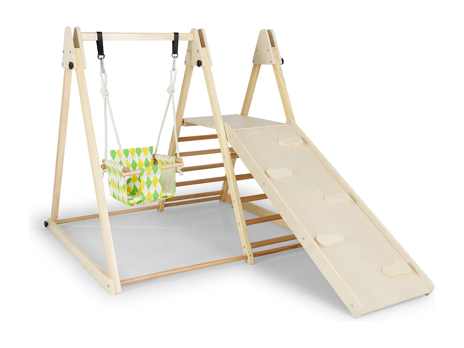 Struttura di arrampicata 4 in 1 con altalena per bambini e piattaforma di riposo, rampa di arrampicata e scaletta Set di arrampicata Montessori natura