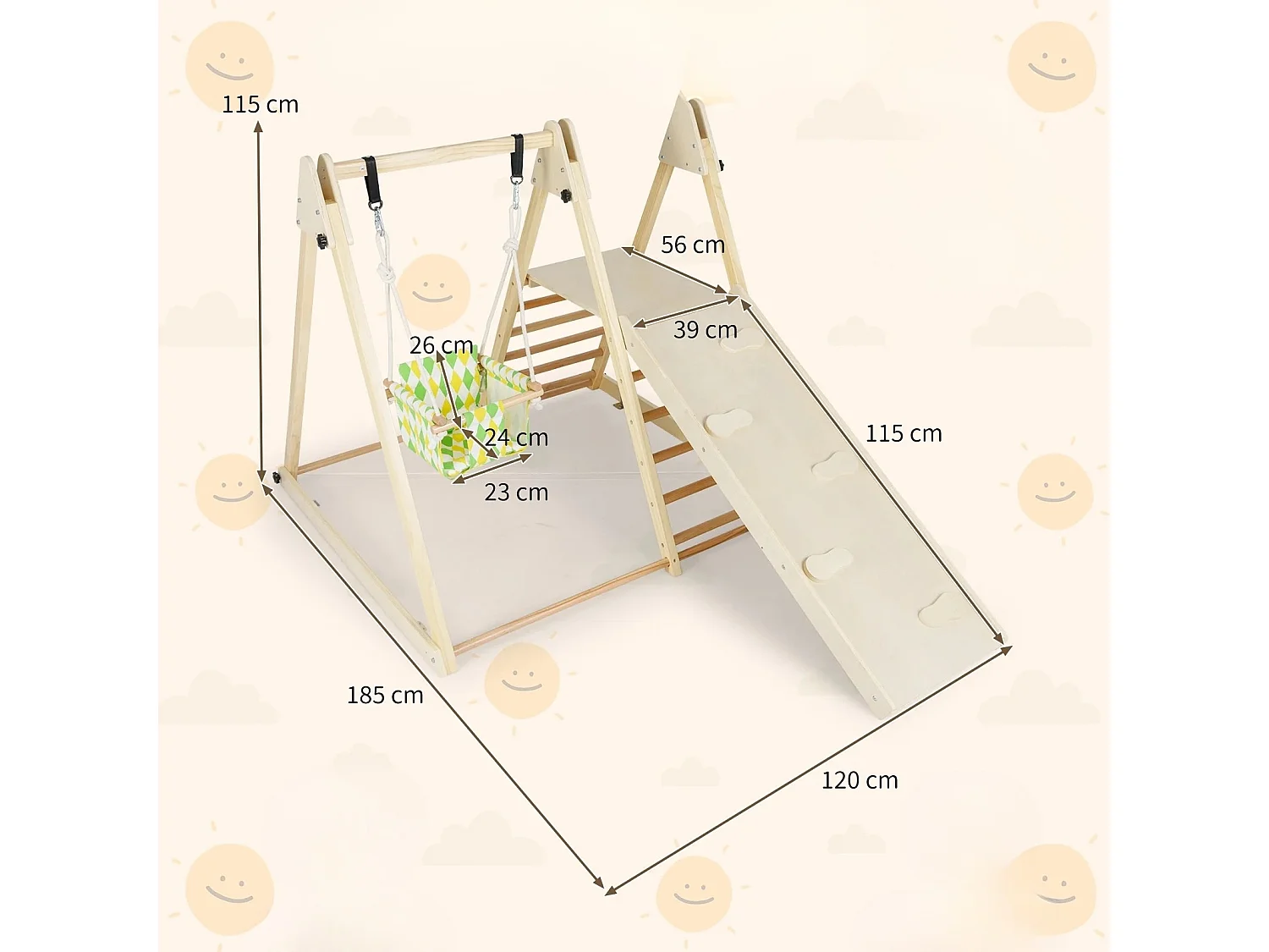 Struttura di arrampicata 4 in 1 con altalena per bambini e piattaforma di riposo, rampa di arrampicata e scaletta Set di arrampicata Montessori natura