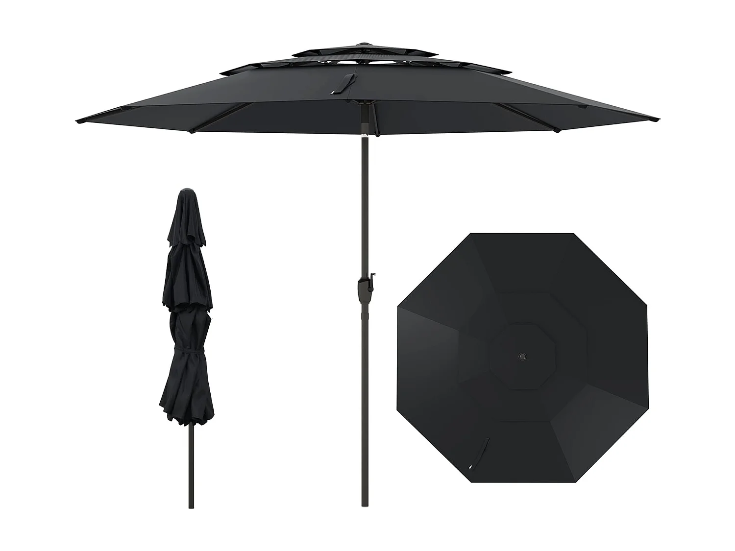 300 cm grande ombrellone ventilato a 3 strati ombrellone da tavolo grande con inclinazione a pulsante nero