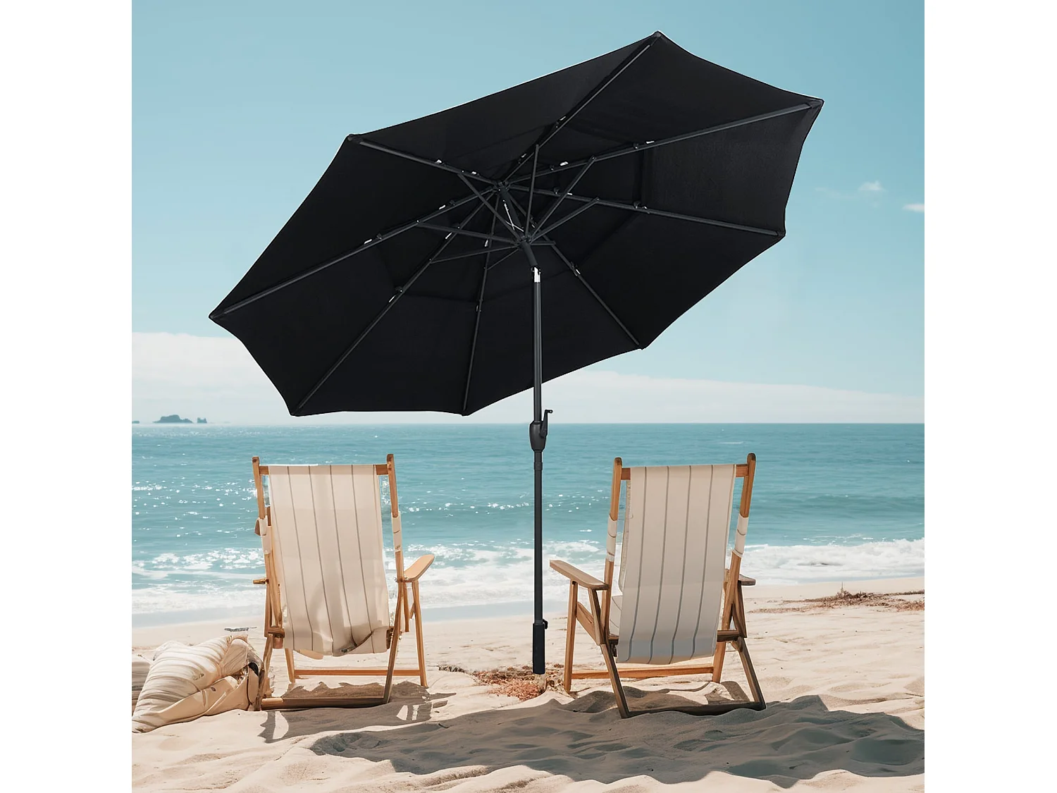 300 cm grande ombrellone ventilato a 3 strati ombrellone da tavolo grande con inclinazione a pulsante nero