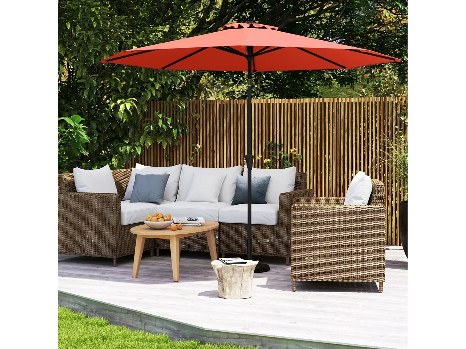 Ø303 cm Terrassenschirm mit Kurbel Beidseitig um 25° Knickbarer Gartenschirm Terrassenschirm Orange
