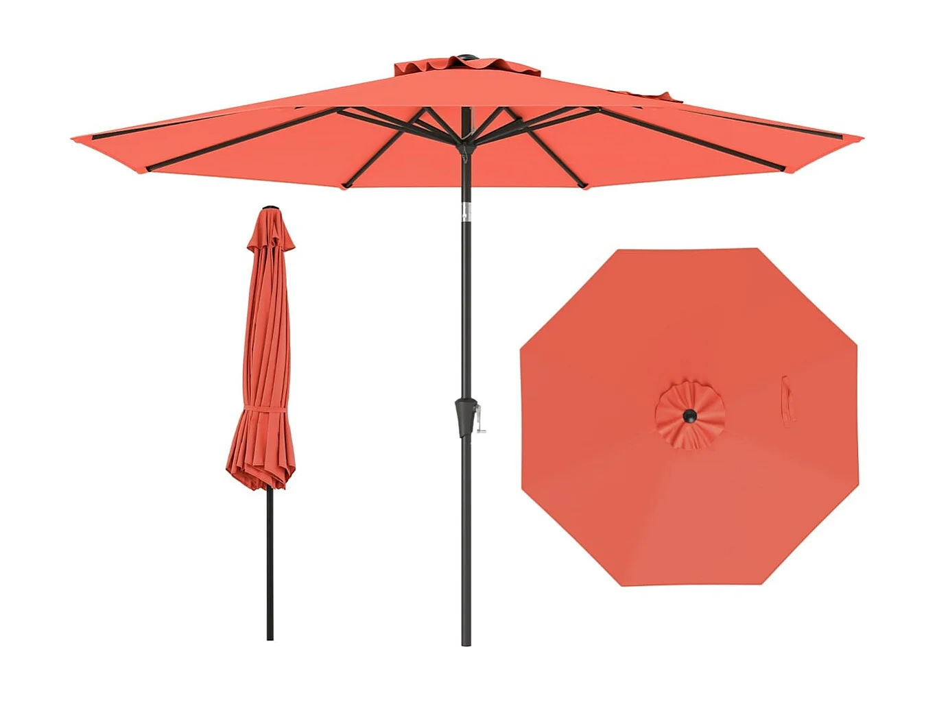 Ø303 cm Terrassenschirm mit Kurbel Beidseitig um 25° Knickbarer Gartenschirm Terrassenschirm Orange