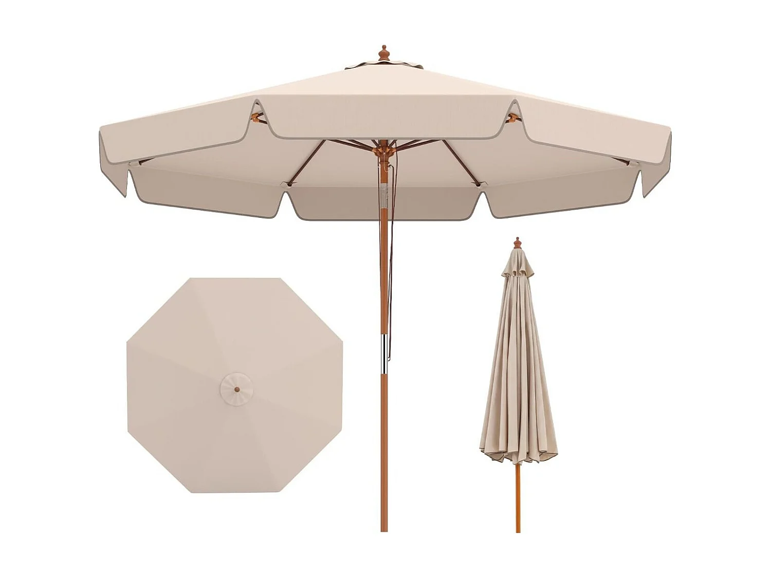 300 cm Ombrellone dentellato Ombrellone da giardino con meccanismo basculante Ombrellone da giardino con palo in legno Beige
