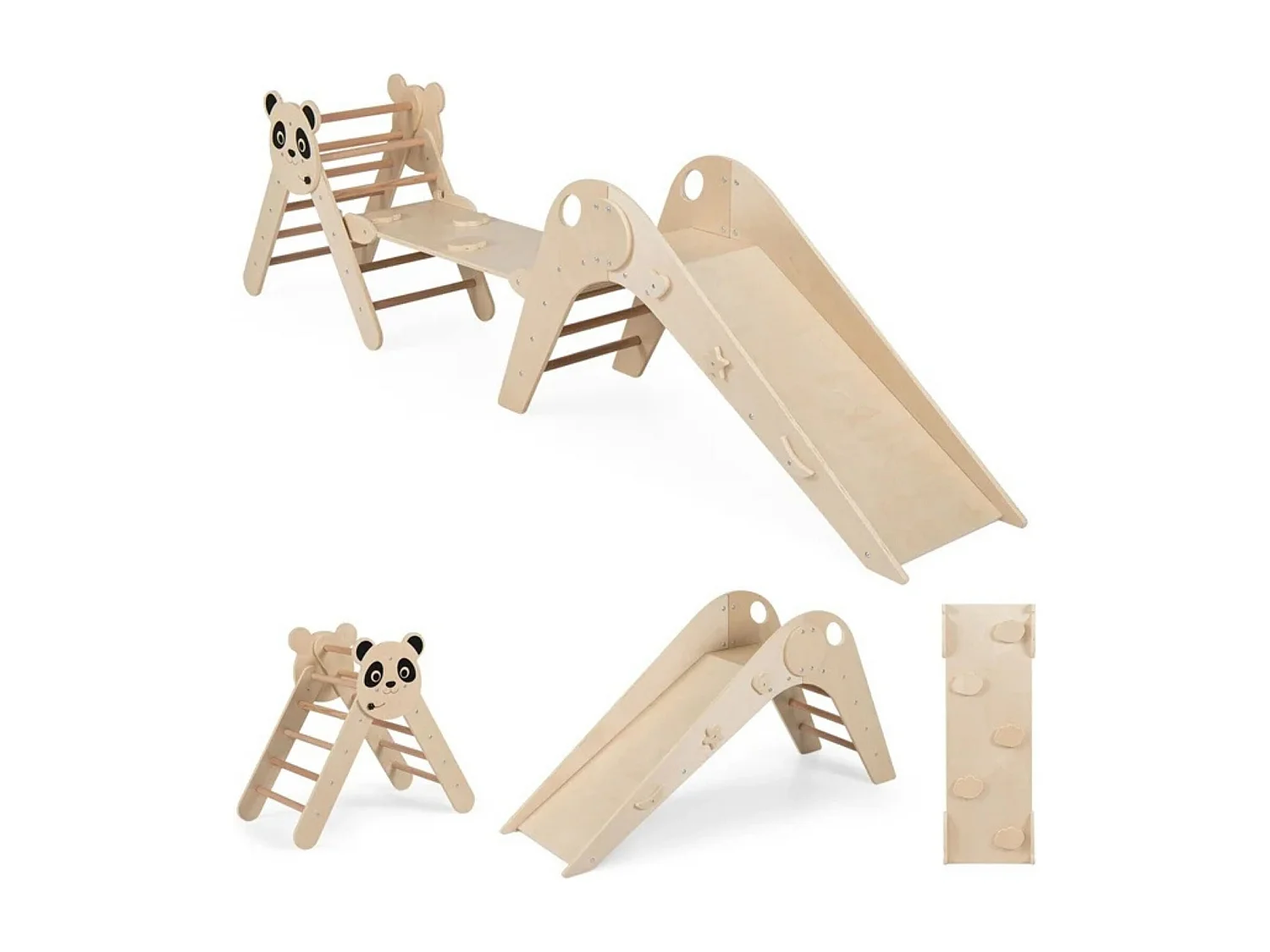Set di triangoli per arrampicata pieghevole Montessori in legno con motivo panda natura