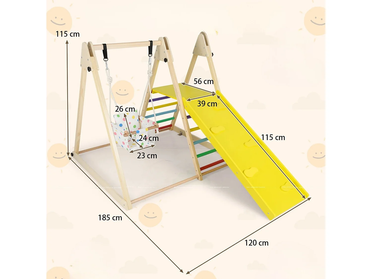 Struttura di arrampicata 4 in 1 con altalena per bambini e piattaforma di riposo, rampa di arrampicata e scaletta Set di arrampicata Montessori Colorato