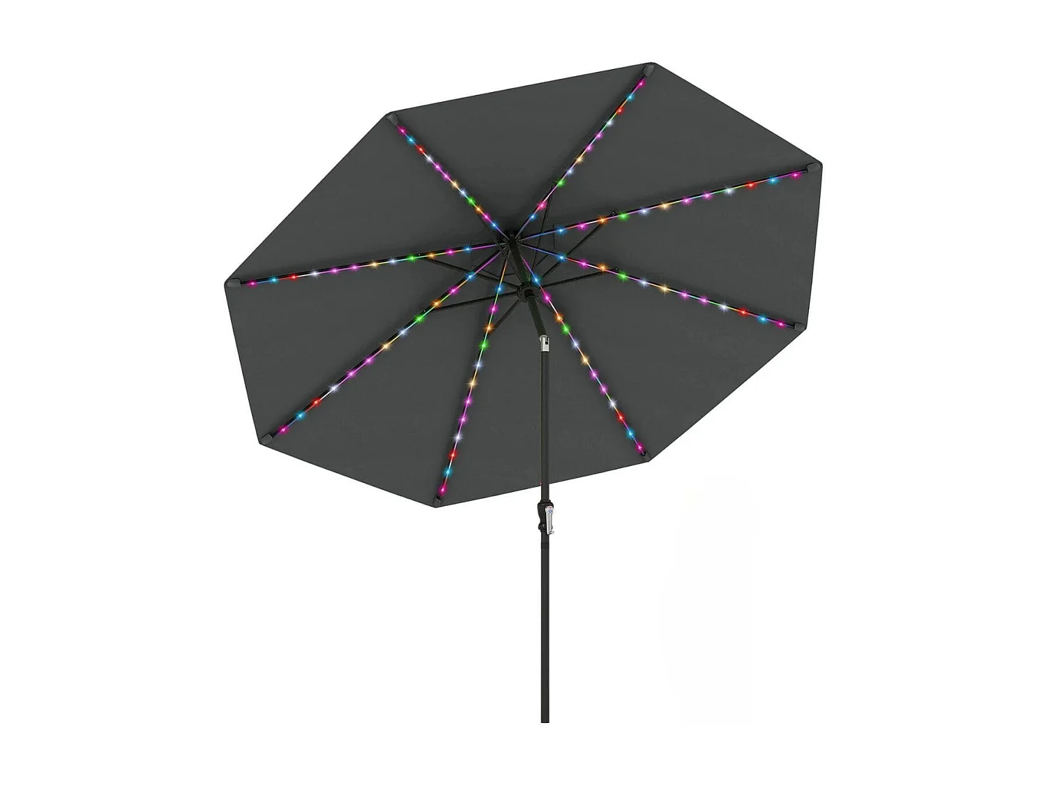 Sonnenschirm 300 cm mit LED-Solar-Beleuchtung 9 Beleuchtungsmodi Gartenschirm mit Kurbel Grau